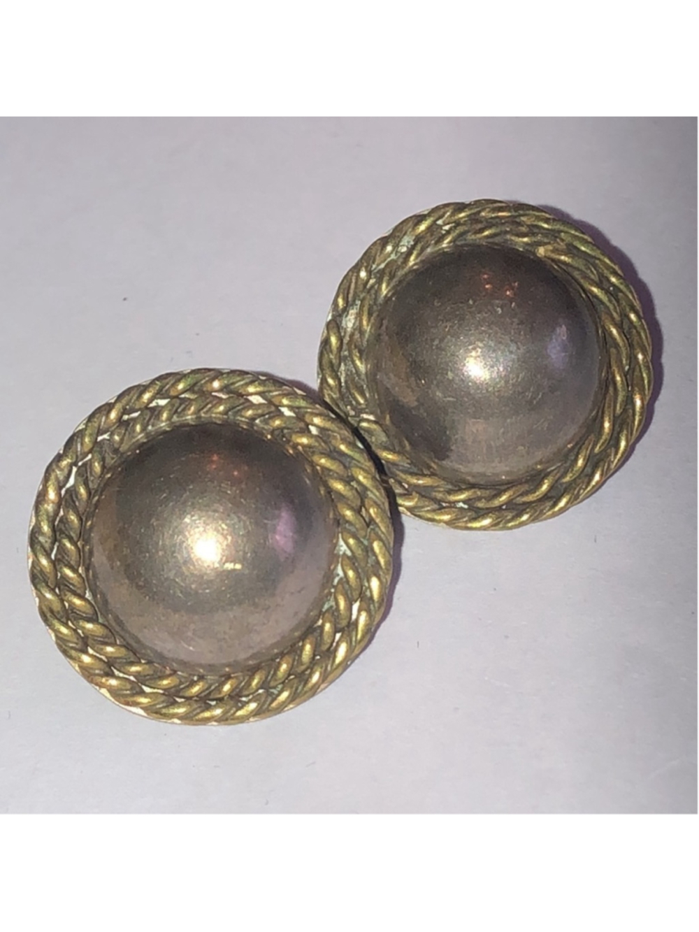 925 Taxco? Mexico TM-LC Gold Tone and Sterling Silver Retro Round Dome Earrings